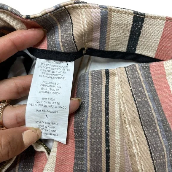 Altard State Denim Mini Skirt Small S Pink Camel Cotton Stripes Rise Mid Stretch - Picture 12 of 12